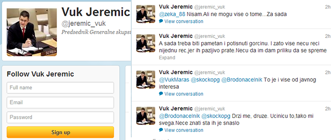 клик за Јеремићев профил на Твитеру